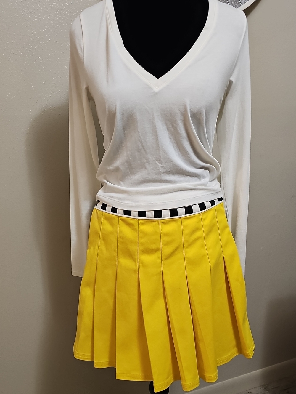 Vans Yellow Pleated Skater Skirt with Checkerboard Waistband
